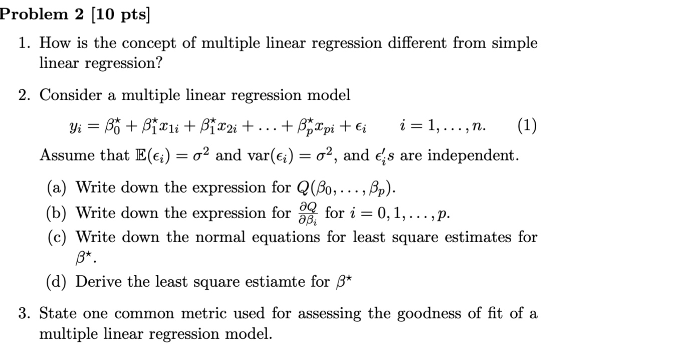 Solved 1. How Is The Concept Of Multiple Linear Regression | Chegg.com