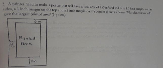 Solved 3. A printer need to make a poster that will have a | Chegg.com