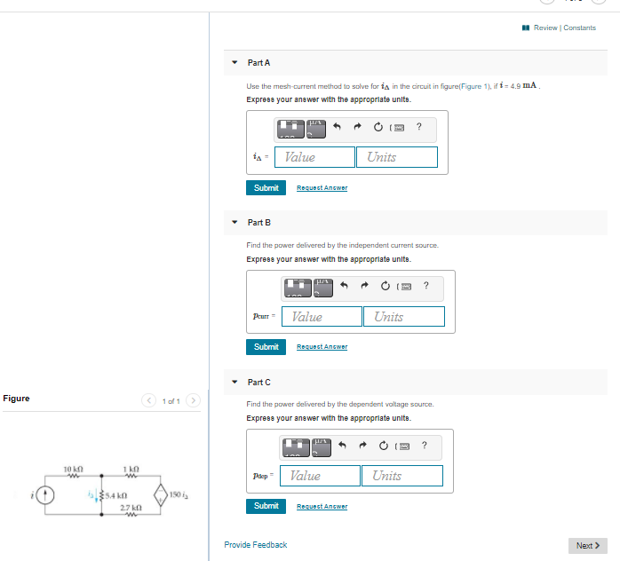 Solved Review Constants Part A Use The Mesh Current Method