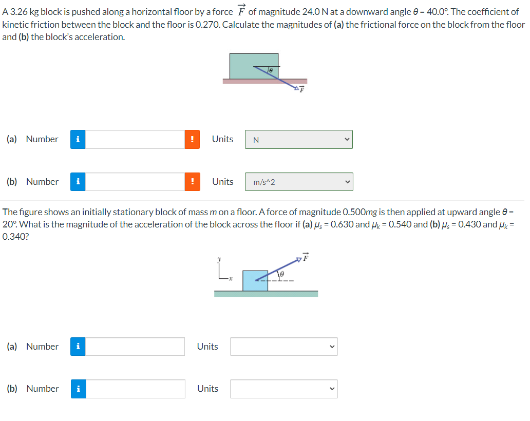 Solved A 3.26 kg block is pushed along a horizontal floor by | Chegg.com