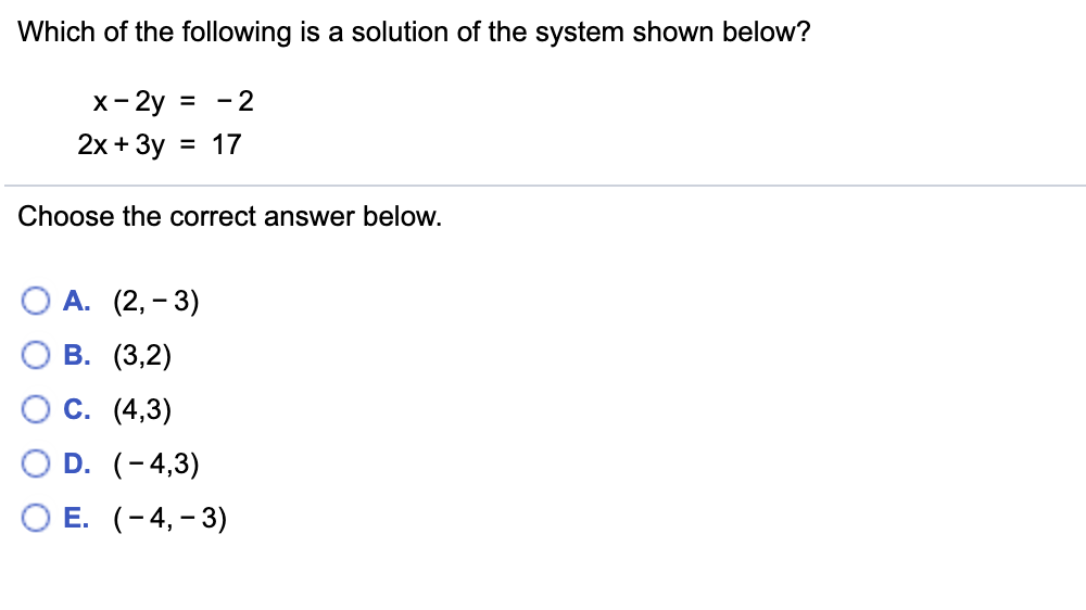 Solved Which of the following is a solution of the system | Chegg.com