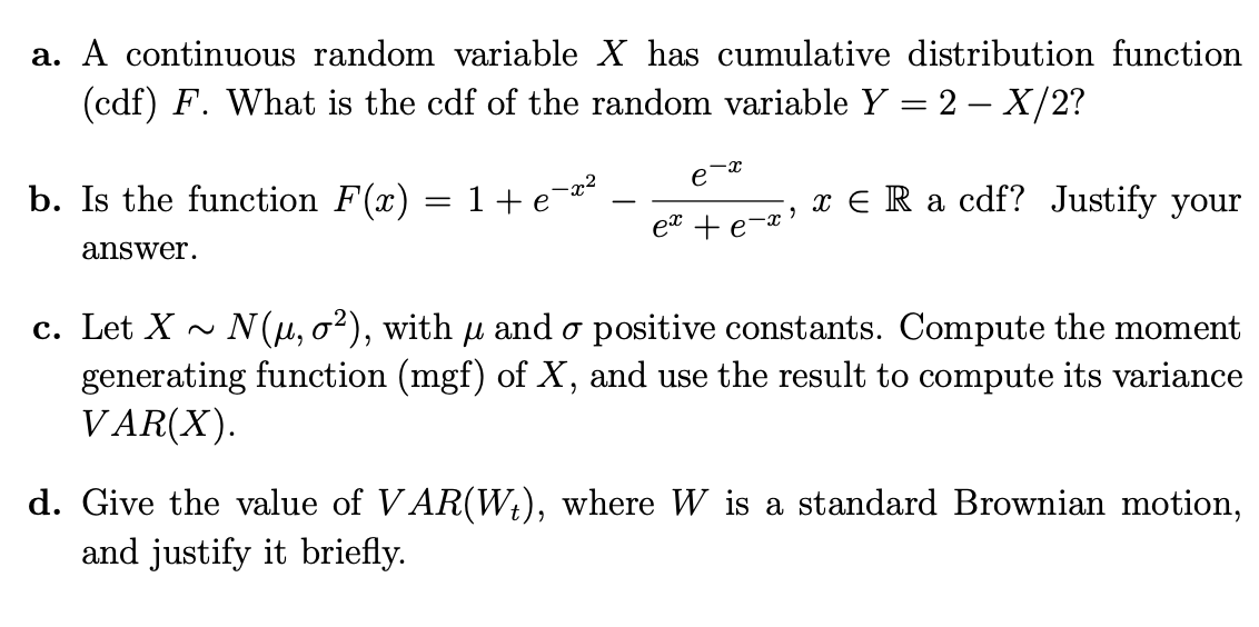 Solved a. A continuous random variable X has cumulative | Chegg.com