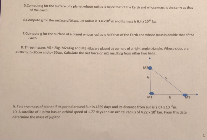 Solved 5.Compute g for the surface of a planet whose radius | Chegg.com