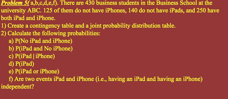 Solved Problem 5( A,b,c,d,e,f). There Are 430 Business | Chegg.com