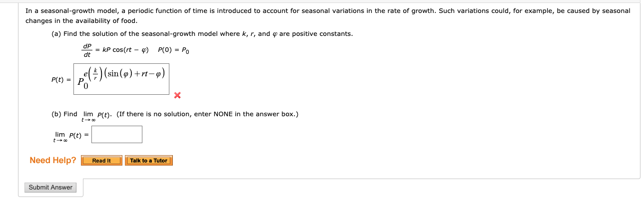 Solved In A Seasonal-growth Model, A Periodic Function Of | Chegg.com