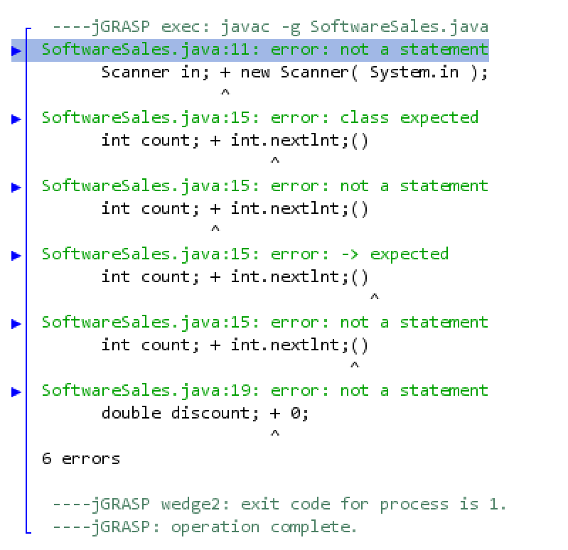 jgrasp wedge2 exit code for process is 1