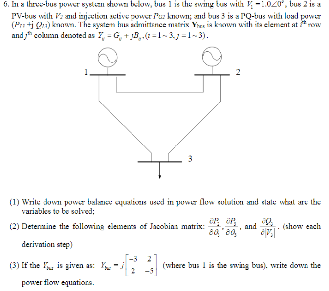 Solved 6 In A Three Bus Power System Shown Below Bus 1 Chegg Com