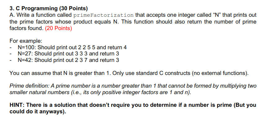 Solved 3. C Programming (30 Points) A. Write a function | Chegg.com