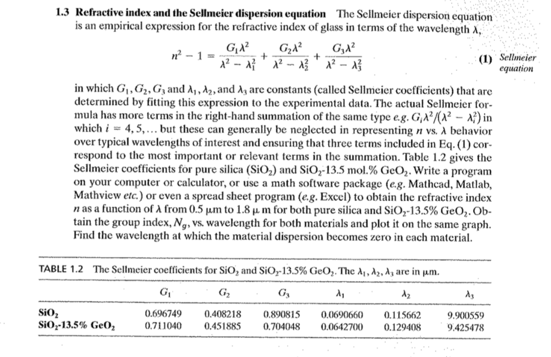 Solved 1.3 Refractive Index And The Sellmeier Dispersion | Chegg.com