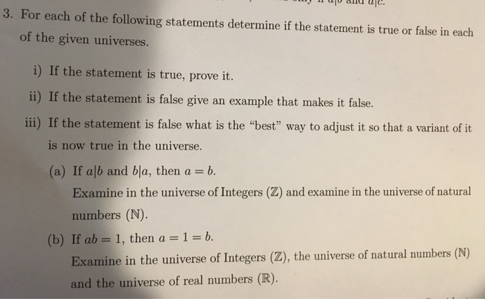 Solved 3. For each of the following statements determine if | Chegg.com