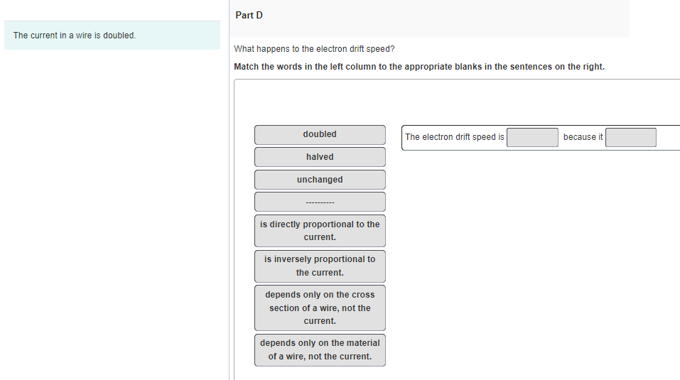 Solved The current in a wire is doubled. Part B What happens | Chegg.com