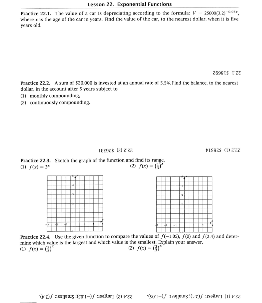 Solved Lesson 22. Exponential Functions Practice 22.1. The | Chegg.com