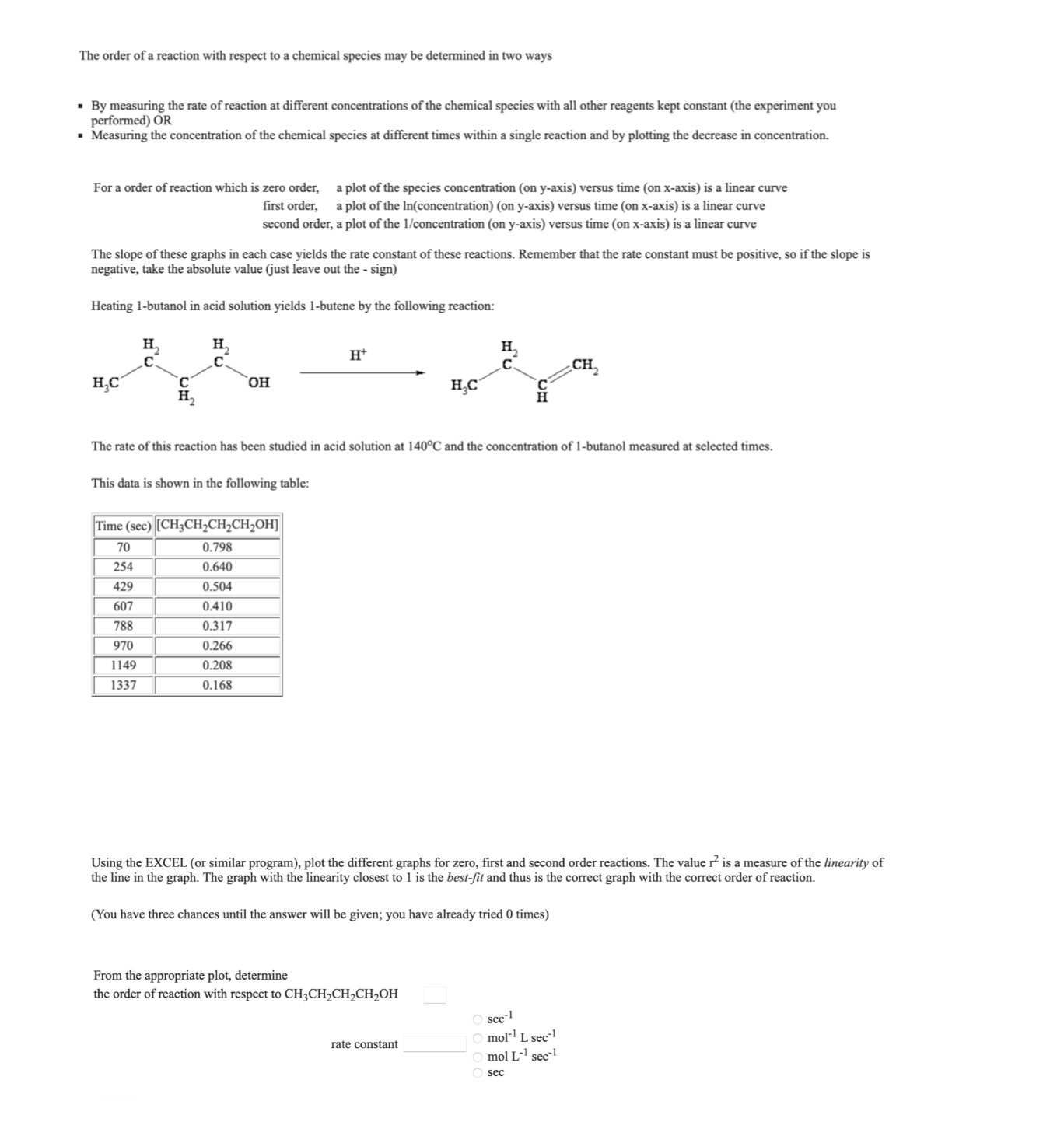 Solved The Order Of A Reaction With Respect To A Chemical | Chegg.com