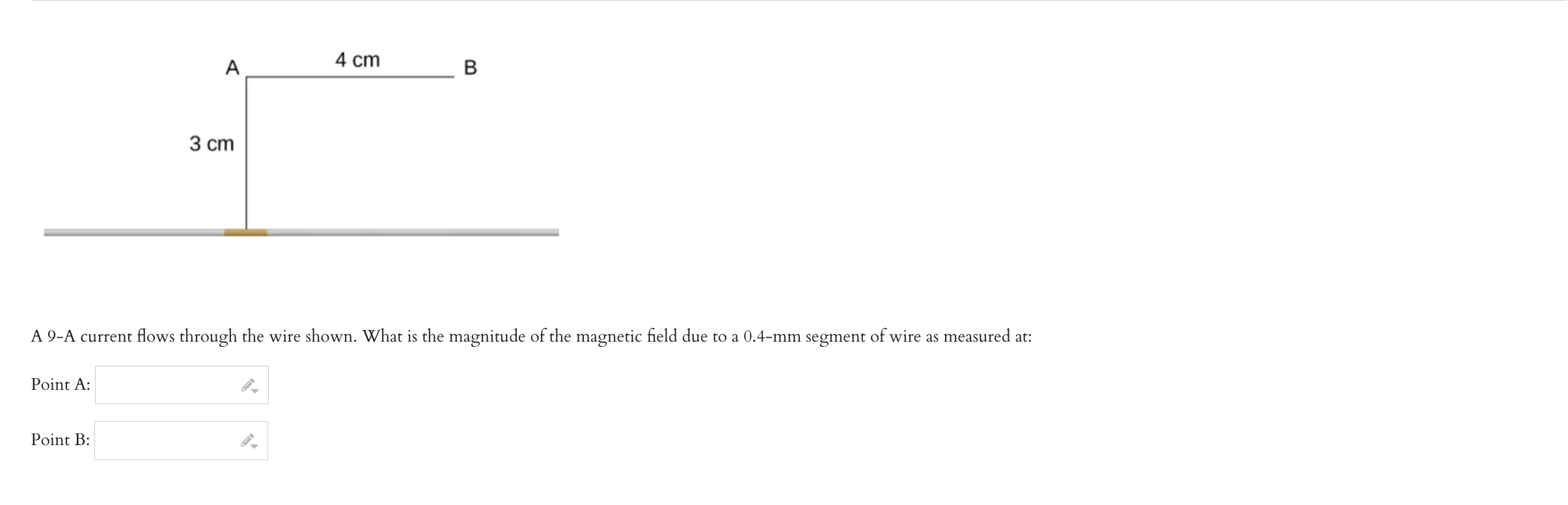 Solved A 9-A current flows through the wire shown. What is | Chegg.com
