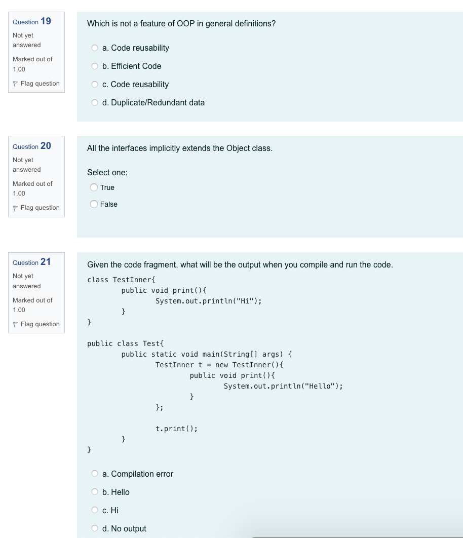 Solved Question 19 Which is not a feature of OOP in general | Chegg.com