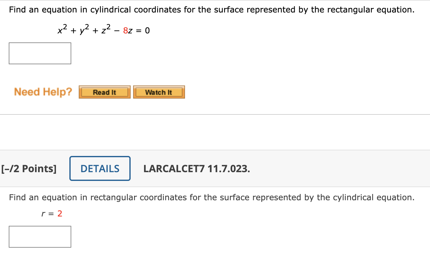 Solved Find An Equation In Cylindrical Coordinates For The | Chegg.com