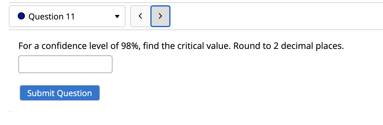Solved Question 11 For a confidence level of 98%, find | Chegg.com