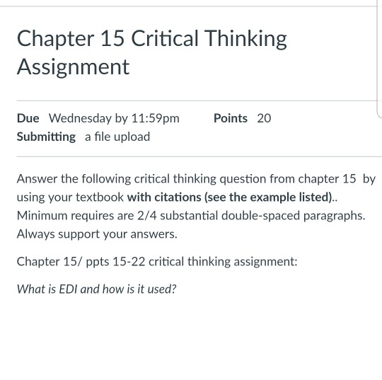 Solved Chapter 15 Critical Thinking Assignment Points 20 Due | Chegg.com