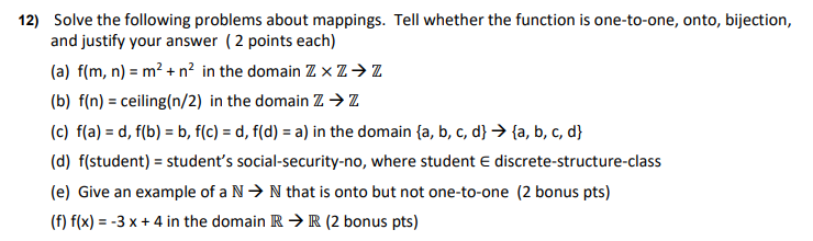 Solved 12) Solve the following problems about mappings. Tell | Chegg.com