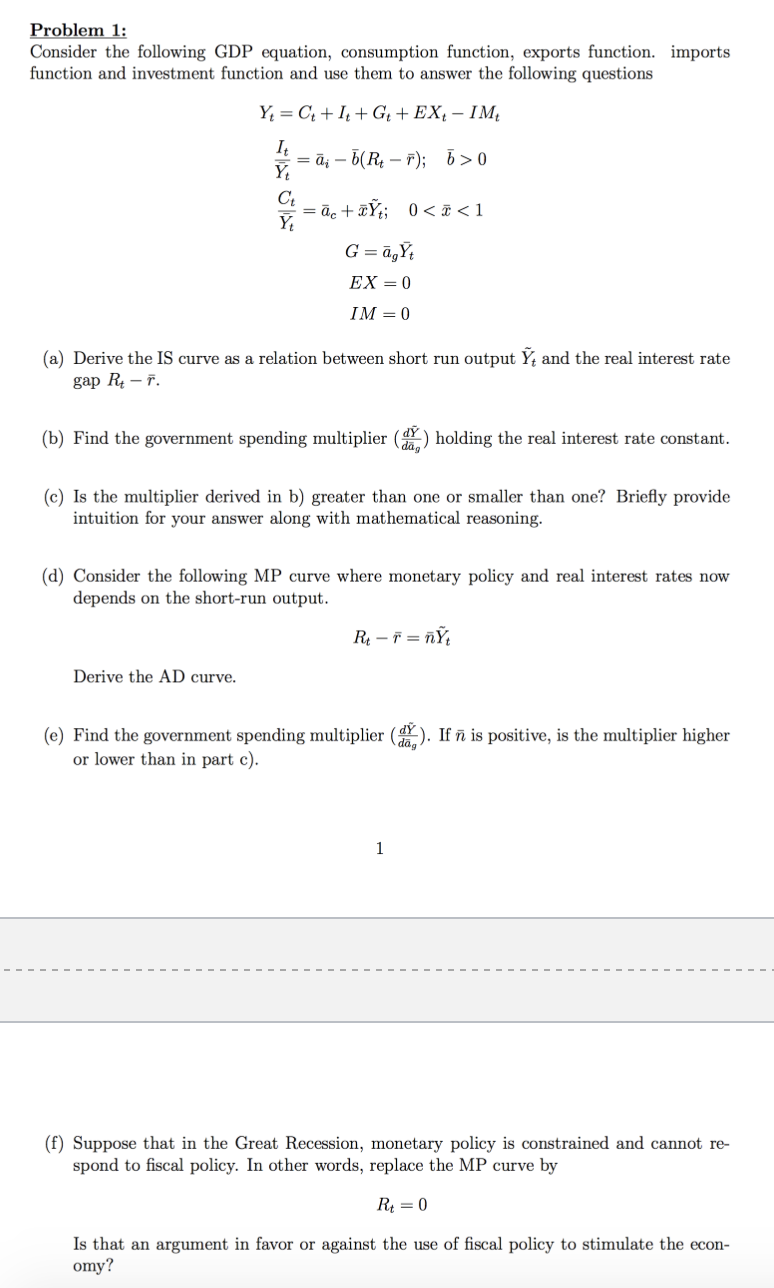Solved Problem 1: Consider the following GDP equation, | Chegg.com