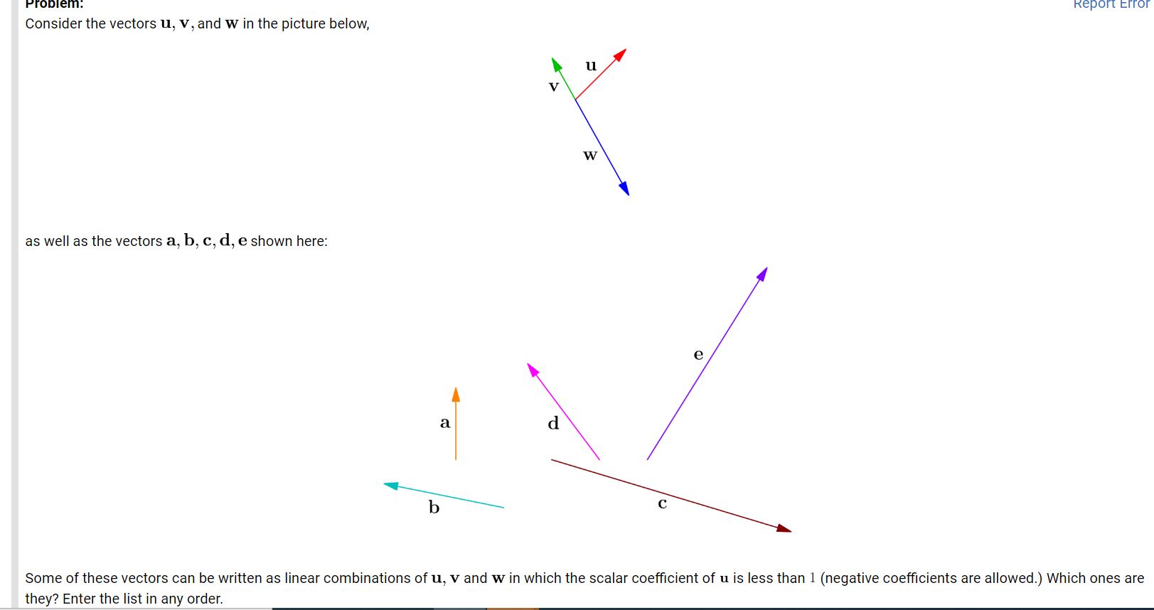 Solved Consider The Vectors U V And W In The Picture Below