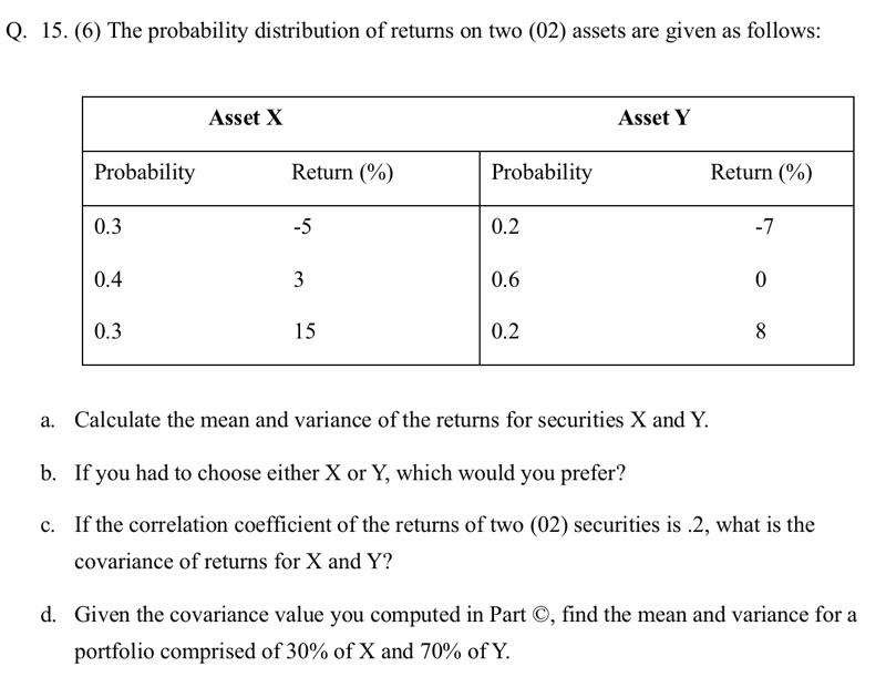 Solved 15. (6) The probability distribution of returns on | Chegg.com