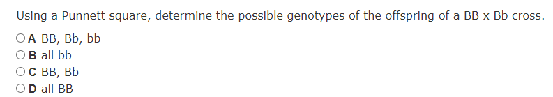 Solved Using a Punnett square, determine the possible | Chegg.com