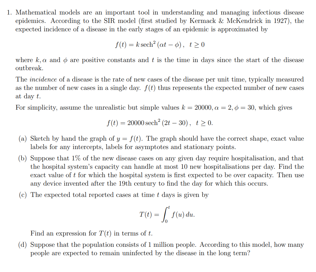 Solved 1. Mathematical models are an important tool in | Chegg.com