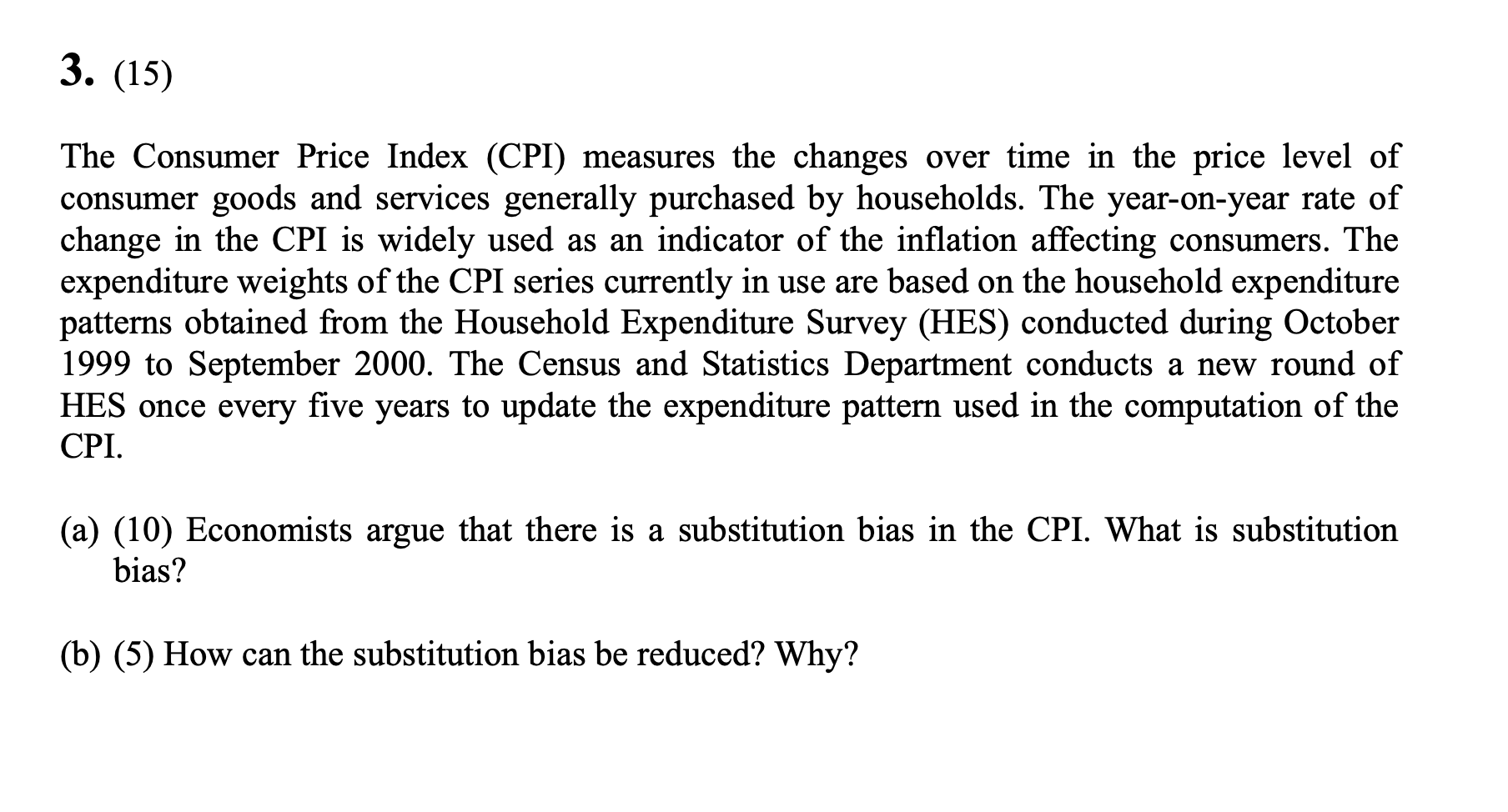 Solved 3. (15) The Consumer Price Index (CPI) Measures The | Chegg.com