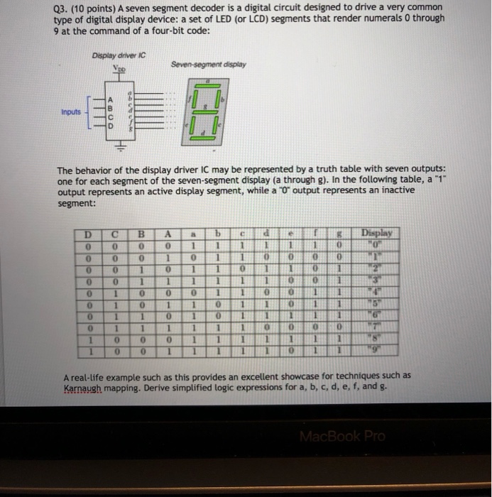 Solved Q3. (10 points) A seven segment decoder is a digital | Chegg.com
