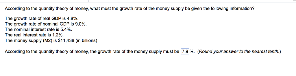 Solved According to the quantity theory of money, what must | Chegg.com