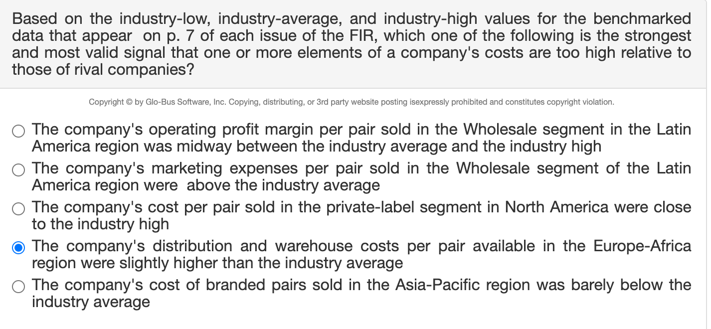 Solved Based on the industry-low, industry-average, and | Chegg.com