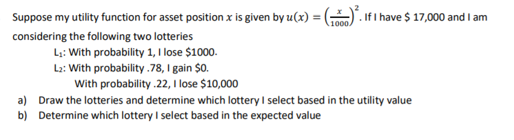 Solved Suppose my utility function for asset position 𝑥 is | Chegg.com