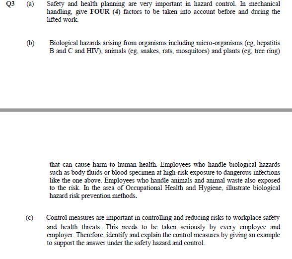 Solved Q3 Safety And Health Planning Are Very Important In | Chegg.com
