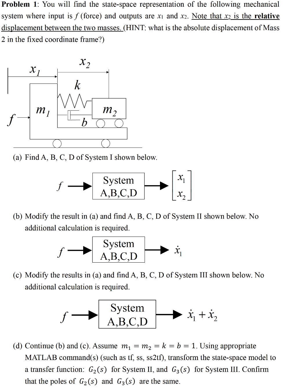 Solved Problem 1: You will find the state-space | Chegg.com