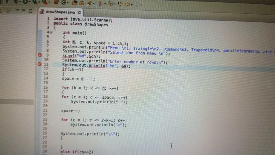 Solved 1 import java.util.Scanner; 2 public class drawShapes | Chegg.com