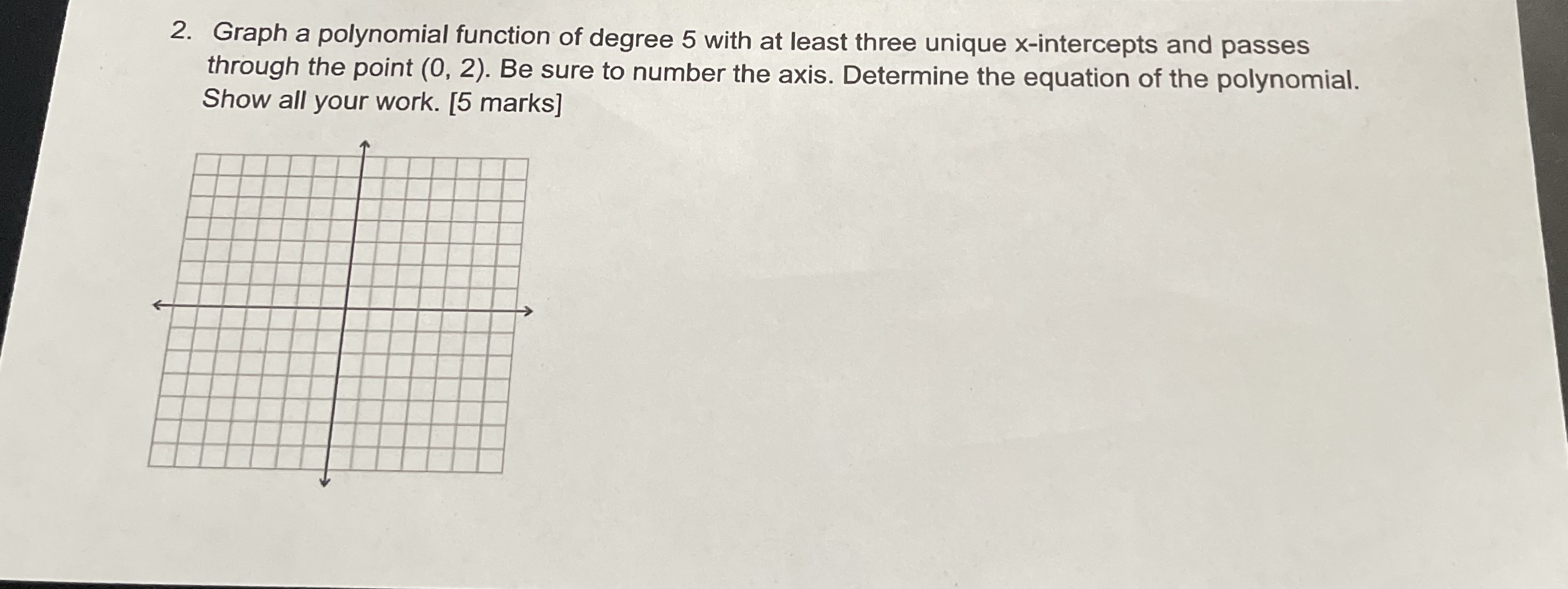 Solved 2. Graph a polynomial function of degree 5 with at | Chegg.com