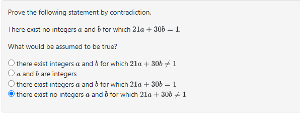 Solved There Exist No Integers A And B For Which 21a+30b=1. | Chegg.com