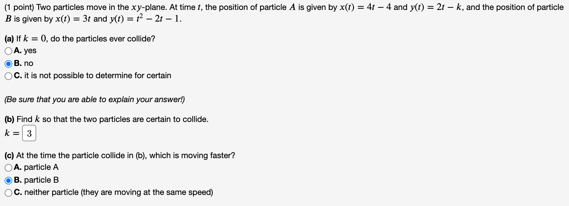 Solved (1 Point) Two Particles Move In The Xy-plane. At Time | Chegg.com