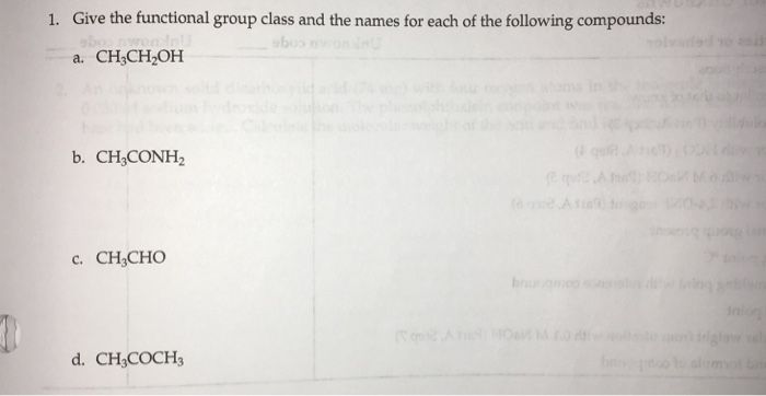 Solved Give the functional group class and the names for | Chegg.com