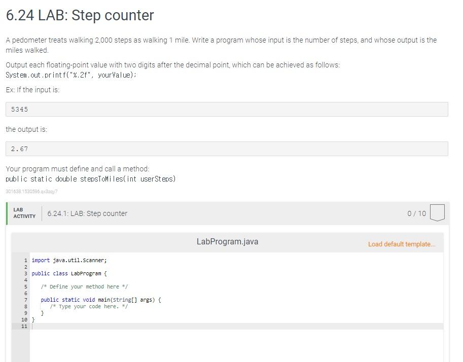 Solved 6.24 LAB: Step counter A pedometer treats walking | Chegg.com