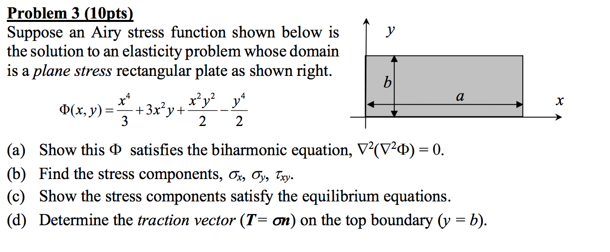 Solved у Problem 3 (10pts) Suppose An Airy Stress Function | Chegg.com