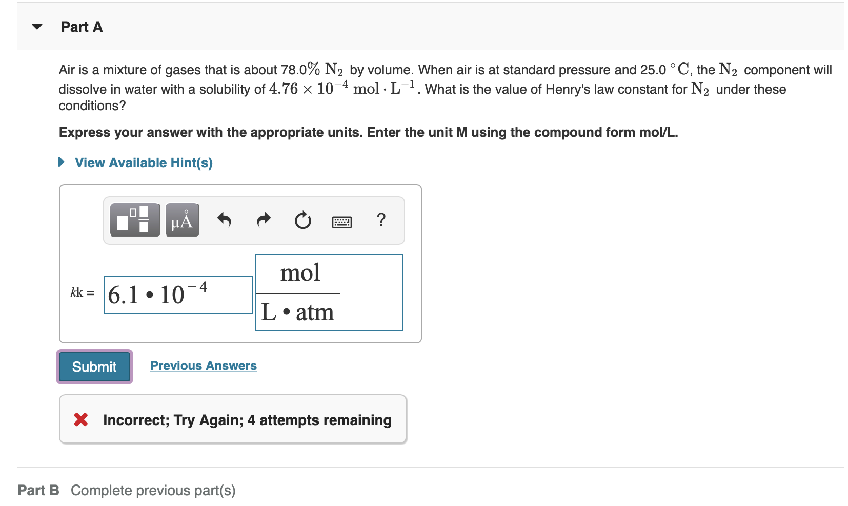 Solved Part A Air Is A Mixture Of Gases That Is About 78&hellip;.
