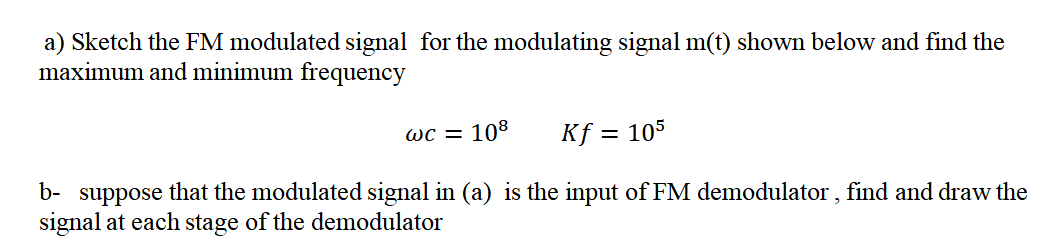 Solved a) Sketch the FM modulated signal for the modulating | Chegg.com