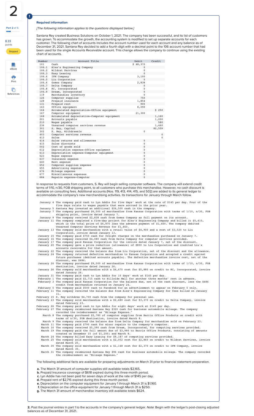 2. Post the journal entries in part 1 to the accounts | Chegg.com