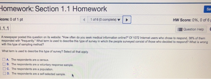Solved Homework: Section 1.1 Homework Sa core: 0 of 1 pt | 1 | Chegg.com