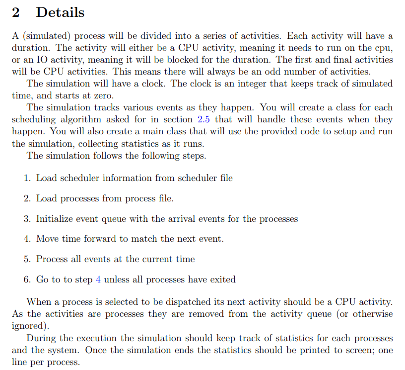 Solved 1 Description You will be writing a simulation to | Chegg.com