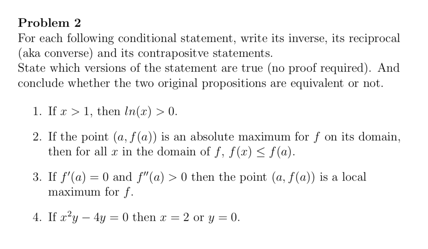 Solved Problem 2 For Each Following Conditional Statement, | Chegg.com