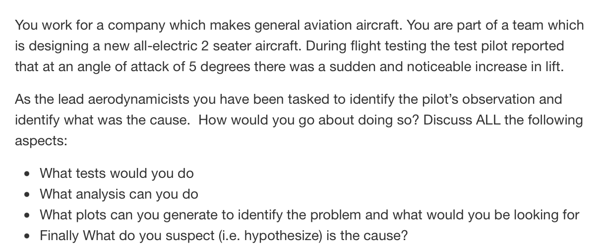 Solved You work for a company which makes general aviation | Chegg.com