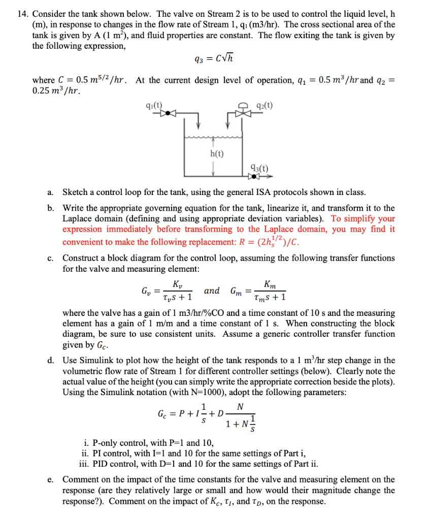 Solved 14. Consider the tank shown below. The valve on
